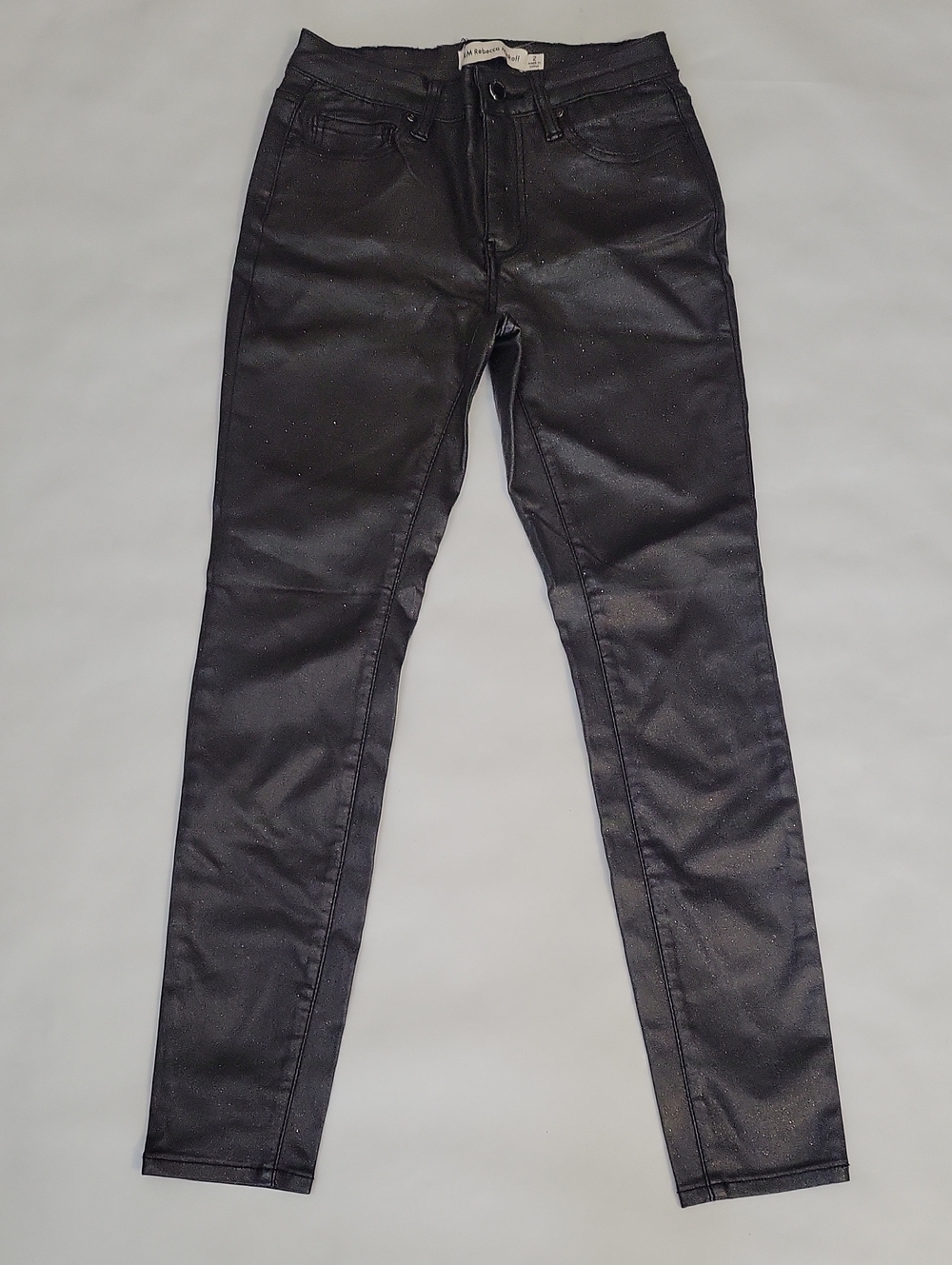 NEW RM Rebecca Minkoff Metallic Sparkle Black Stretch Skinny Pants Size 2